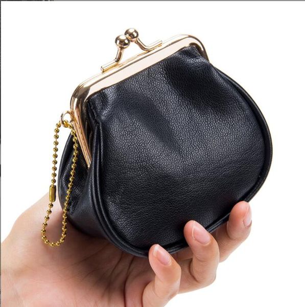 

cl-2016 women money clips ins style hand carry lipstick bucket bags literary ladies coin purse leather creative handmade mini storage coin p, Black