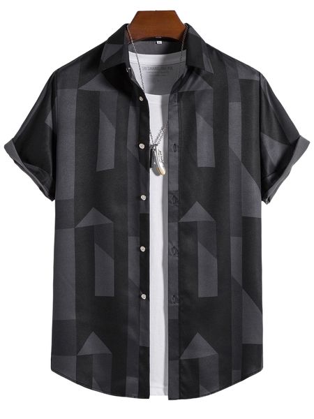 

men geo print shirt f65y#, White;black