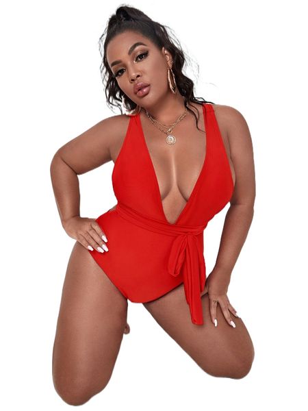 

plus lace up plunging one piece swimsuit c5mo#, White;black
