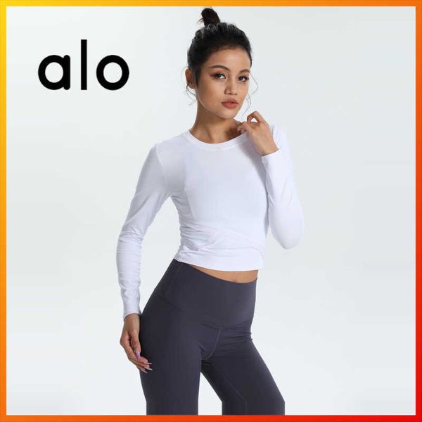 

alo yoga women's fitness long sleeve elastic sports t-shirt fashion women's gym outdoor running workout autumn new 1279, White;red