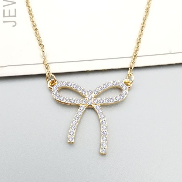 

simple bow with diamonds necklace bow clavicle chain, Silver