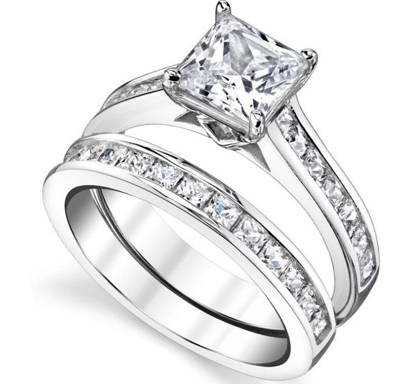 

new925 square diamond lady's ring popular women's ring set, Slivery;golden