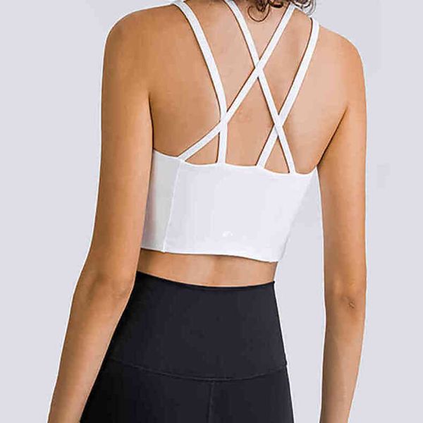 

lu-dw147 lulu bras brand style beautiful back cross sports tank women's body-building with breast pad nude elastic yoga bra bwbn, Red;black