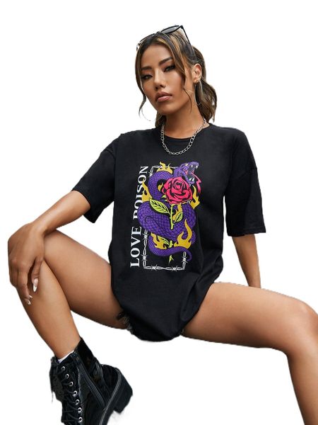 

x tedcreation floral & snake print d.rop s.houlder tee g18n#, White