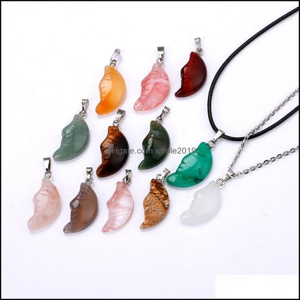 

pendant necklaces pendants jewelry natural stone carved moon necklace opal tigers eye pink quartz crystal chakra dh2wt, Silver