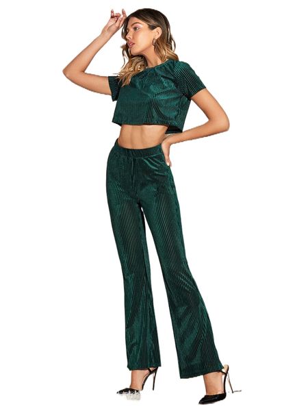 

x geegee's shop solid rib-knit velvet tee and pants set y50c#, White