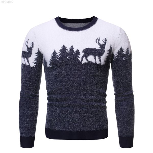 

new men sweater slim fit warm sweaters autumn and winter christmas elks print l220801, White;black