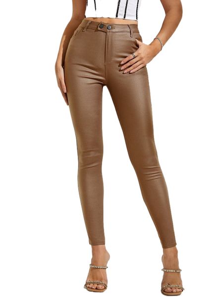

apperloth a high waist pu leather skinny pants s6qz#, Black;white