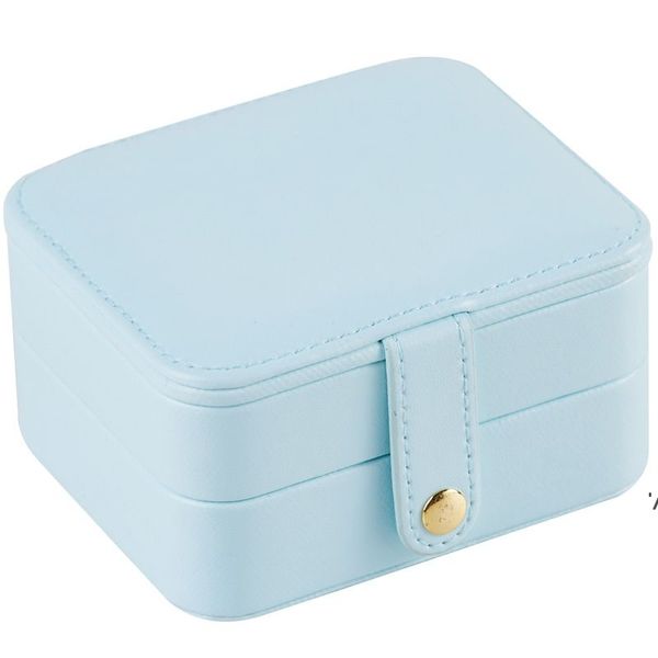 

double-layer travel jewelry organizer box girl portable pu leather earring ring necklace jewellery storage case 11*9cm zza13407, Black;white