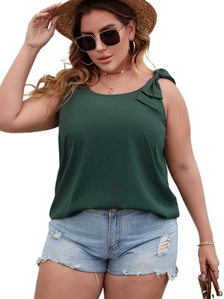 

plus bow shoulder tank u7tz#, Black