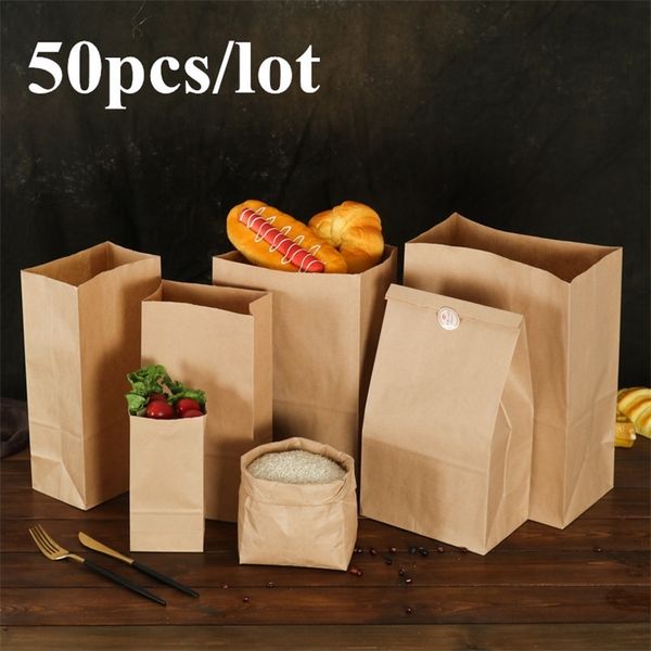 50 Stück Kraftpapierbeutel in Lebensmittelqualität, Geschenktüten, Verpackung, wasser- und ölbeständig, Süßigkeiten, Kekse, Brot, Snacks, Backen, Mitnahmebeutel 201225