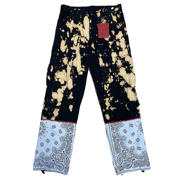

men's jeans [tz killer]21fw cashew nut flower splash ink pants men's and women's loose straight overalls, Blue