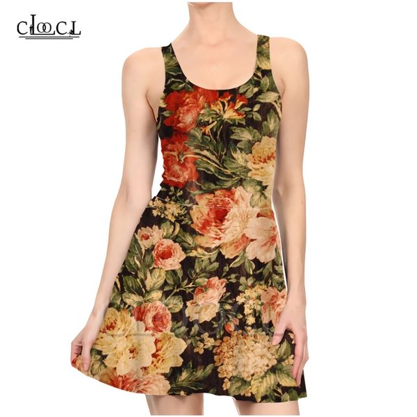 

vintage floral elegant dress 3d print women summer sleeveless dresses fashion slim dress 220617, Black;gray