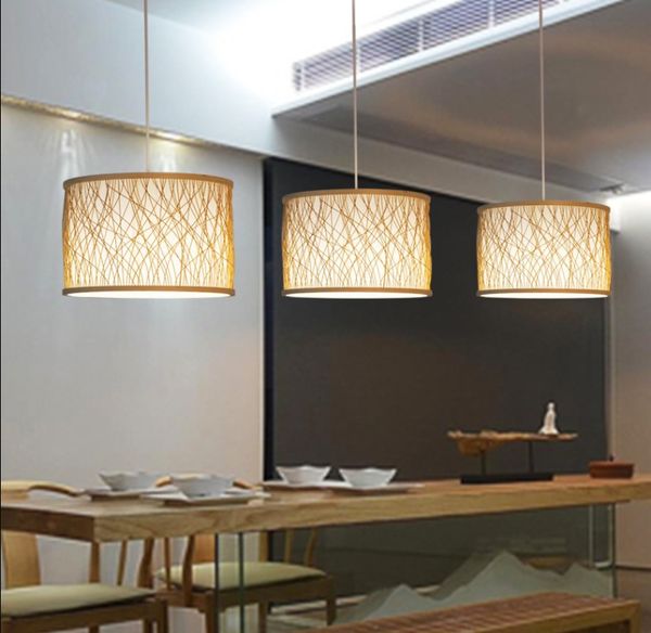 New Modern Asia Style Bamboo E27 Lampada a sospensione in legno fatta a mano Lampadario in bambù naturale per l'illuminazione del progetto dell'hotel Kithcen