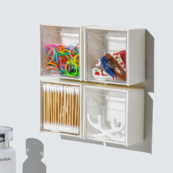 Kunststoff-Aufbewahrungsbox für Wattestäbchen zur Wandmontage, Schreibtischseite, transparent, schlagfrei, für Schlafzimmer, Wohnzimmer, Badezimmer, Klassifizierungsbox für kleine Objekte LT0196