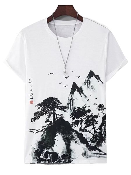 

men landscape print tee v8tp#, White;black