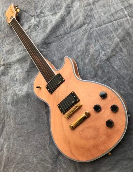 

no frets l p electric guitar material mahogany gold hardware color natural matt finish