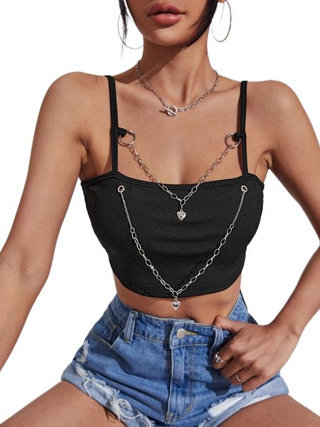 

chain detail crop cami 09xv#, White