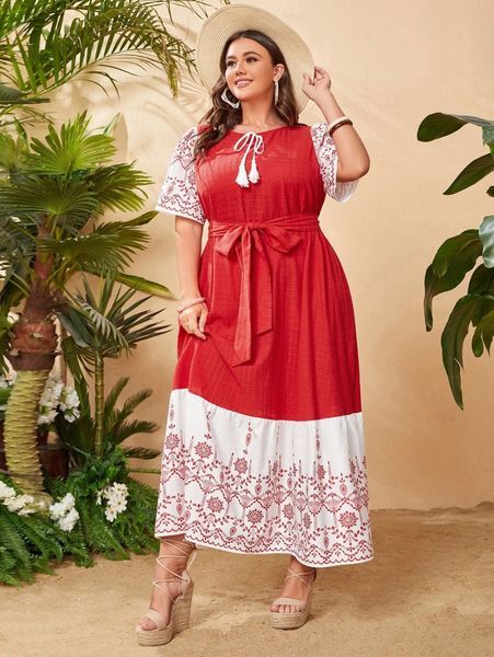 

plus floral print tie front dress c2uz#, Black