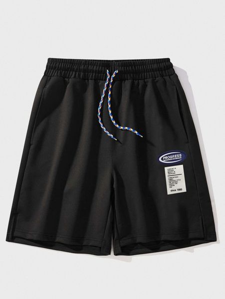 

men patch detail drawstring waist split hem shorts 93zq#, White;black