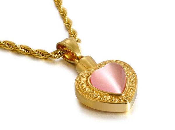 Heart Heart Love Rosa Pedra Cz Zircon Pingente Colar De Aço Inoxidável Bling Jóias Para As Mulheres Meninas Presentes 4mm 22in Corracha Corrente