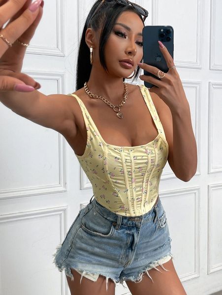 

floral print bustier tank u3aw#, White