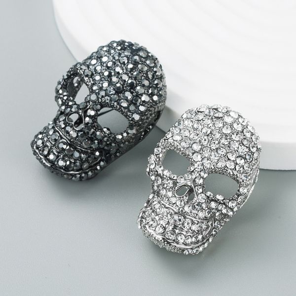 

s3027 fashion jewelry punk style black skull brooch rhinestone skeleton brooches clothes collocation ornaments, Gray