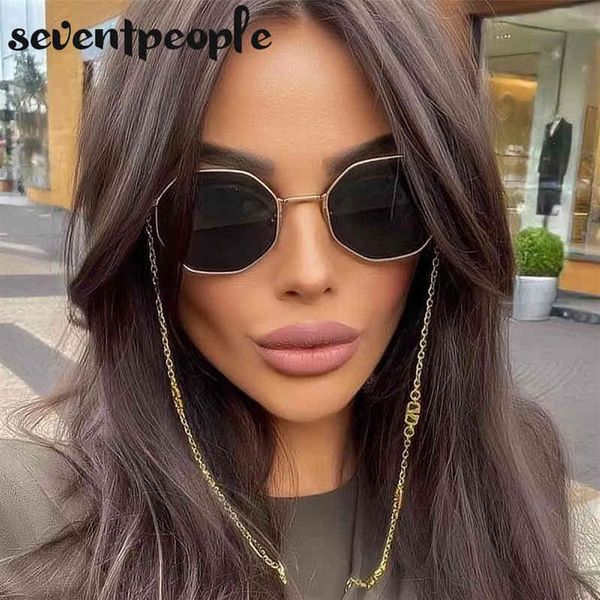 

fashion metal irregular sunglasses with chain women 2022 luxury brand channel trendy square sun glasses for female chic eyewear3088, White;black