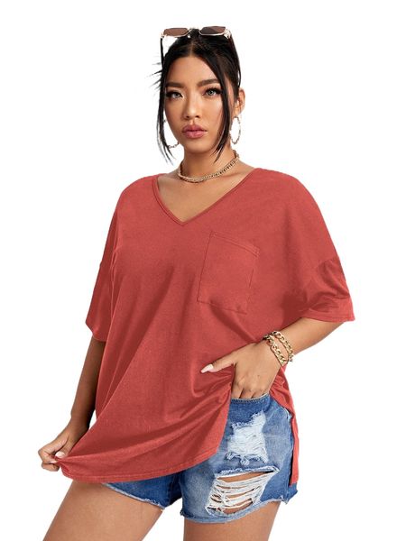 

plus solid v-neck tee c3mf#, Black