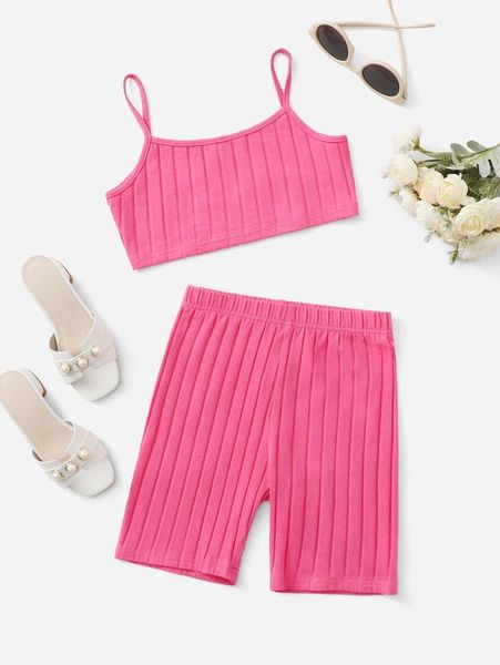 

girls rib-knit cami & biker shorts set she, White