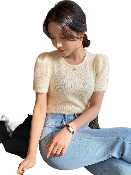 

dazy puff sleeve solid fuzzy f5yd#, White