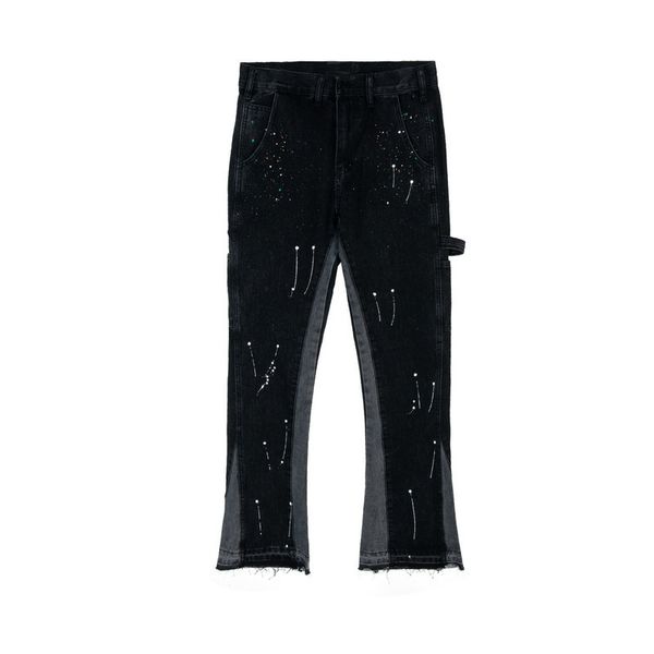 Jeans patchwork dipinti da uomo dritti pantaloni svasati casual pantaloni larghi in denim lavato hip-hop retrò
