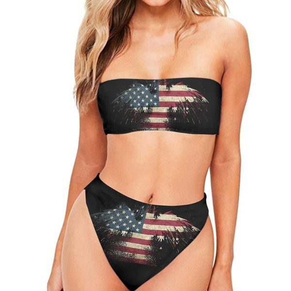 Bonito bandeira impressão biquinis conjunto de cintura alta sem alças sexy bikini mulheres banho mulher maiô acolchoado senhoras maiô 220616