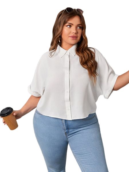 

plus batwing sleeve solid shirt s10g#, Black