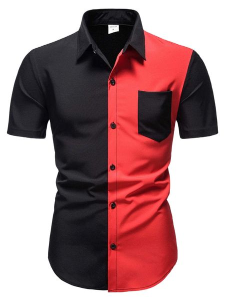 

men colorblock button through shirt q0pw#, White;black