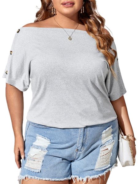 

plus off shoulder batwing sleeve tee 18sx#, Black