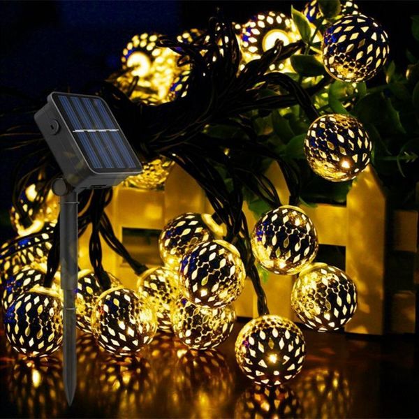 Strings Ball LED String Light Light Solar Powered Fairy Holiday Christmas Garland Lights para festa de casamento decoração