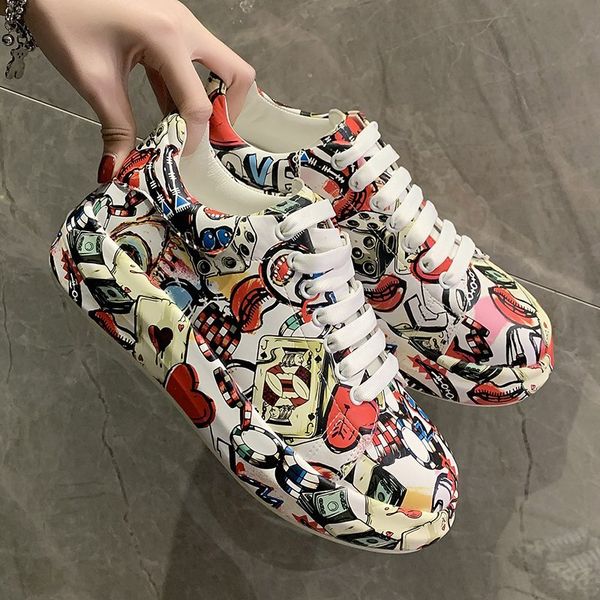 

new spring women sneakers casual flat printing fashion tennis ladies vulcanized shoe increase sports board shoes student running, Black