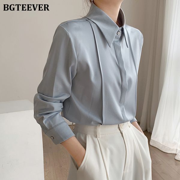 

spring women lapel satin blouses elegant long sleeve loose female single-breasted shirts ladies blusas 2022, White