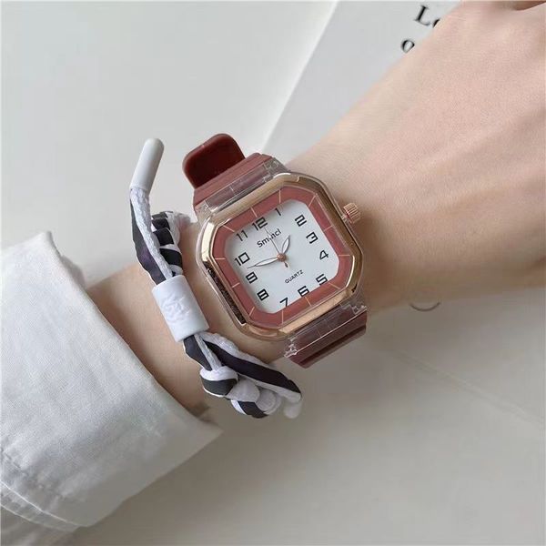 

luxury womens watches designer watch schoolgirl party korean version simple fashion sports square transparent quartz women watch fesdg, Slivery;golden