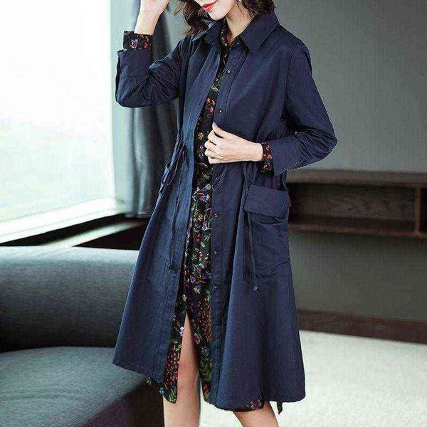

women's trench coats windbreaker spring autumn mid-length korean version of the plus cotton winter waist casual long sleeve coat trend, Tan;black