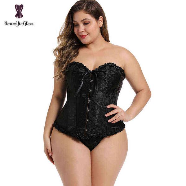 

waist and abdominal shapewear bustier corset women gothic lace up boned overbust trainer floral embroidery lingerie g string plus size 0719