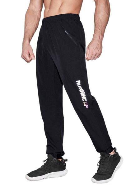 

men reflective letter graphic zip pocket sports pants 04e8#, Black