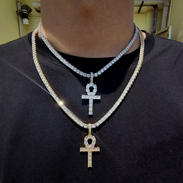 

hip hop cross key pendant necklace jewelry bling diamond stone 18k real gold plated jewelry, Silver