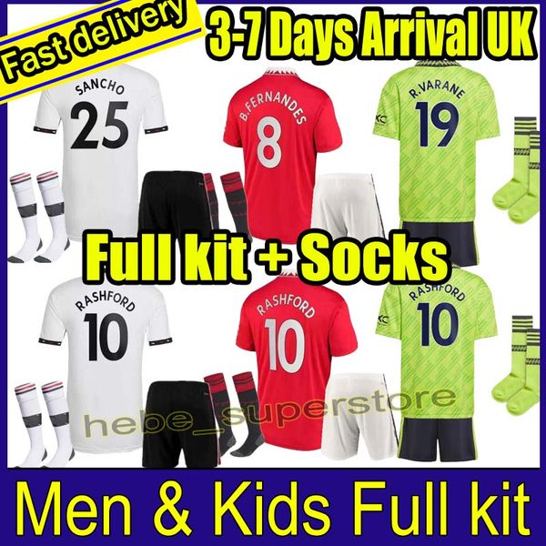 

22 23 sancho soccer jerseys full suit player #7 fans mans utds fernandes manchesters shew rashford greenwood football shirt 2022 2023 kids k, Black