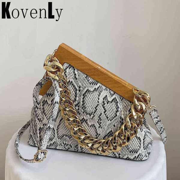 

lady handbag luxury designer clutch bag snake pattern wooden clip handbags and purse woman s vintage shoulder 220531