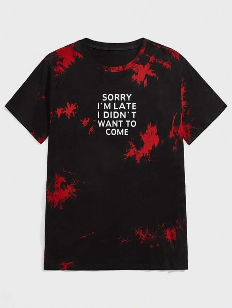

romwe guys tie dye slogan graphic tee x2bu#, White;black