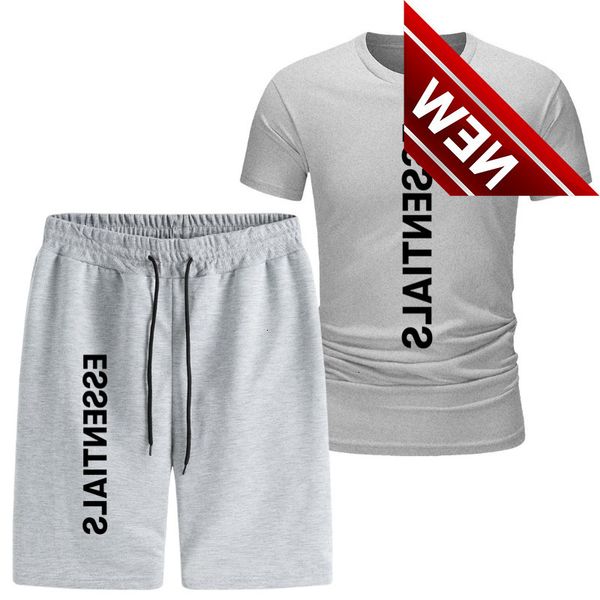 

essentials sports suit new summer youth men's running cotton t-shirt short sleeve shorts set, White;black