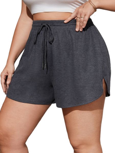 

plus tie front shorts r21y#, Black