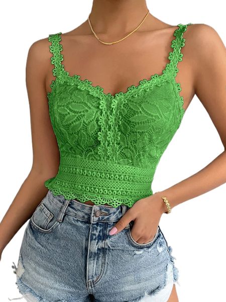

appliques shirred back lace cami o74u#, White